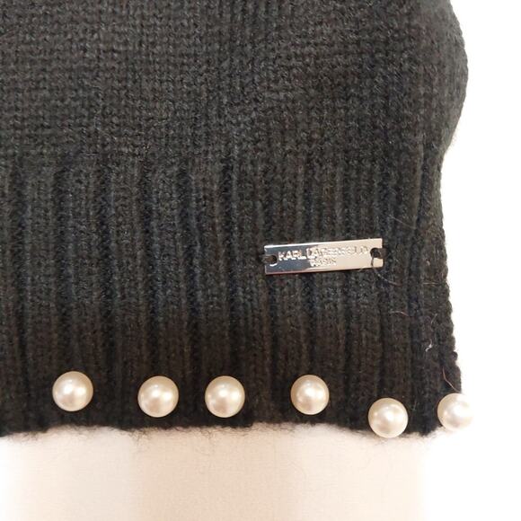 Karl Lagerfeld Paris Black Pearl Bead Winter Scarf Warm - Picture 4 of 5